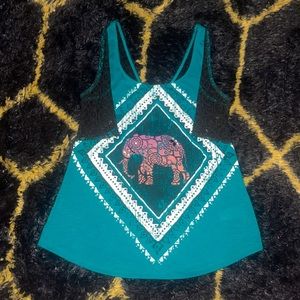 Dark Turquoise Elephant printed Tank Top